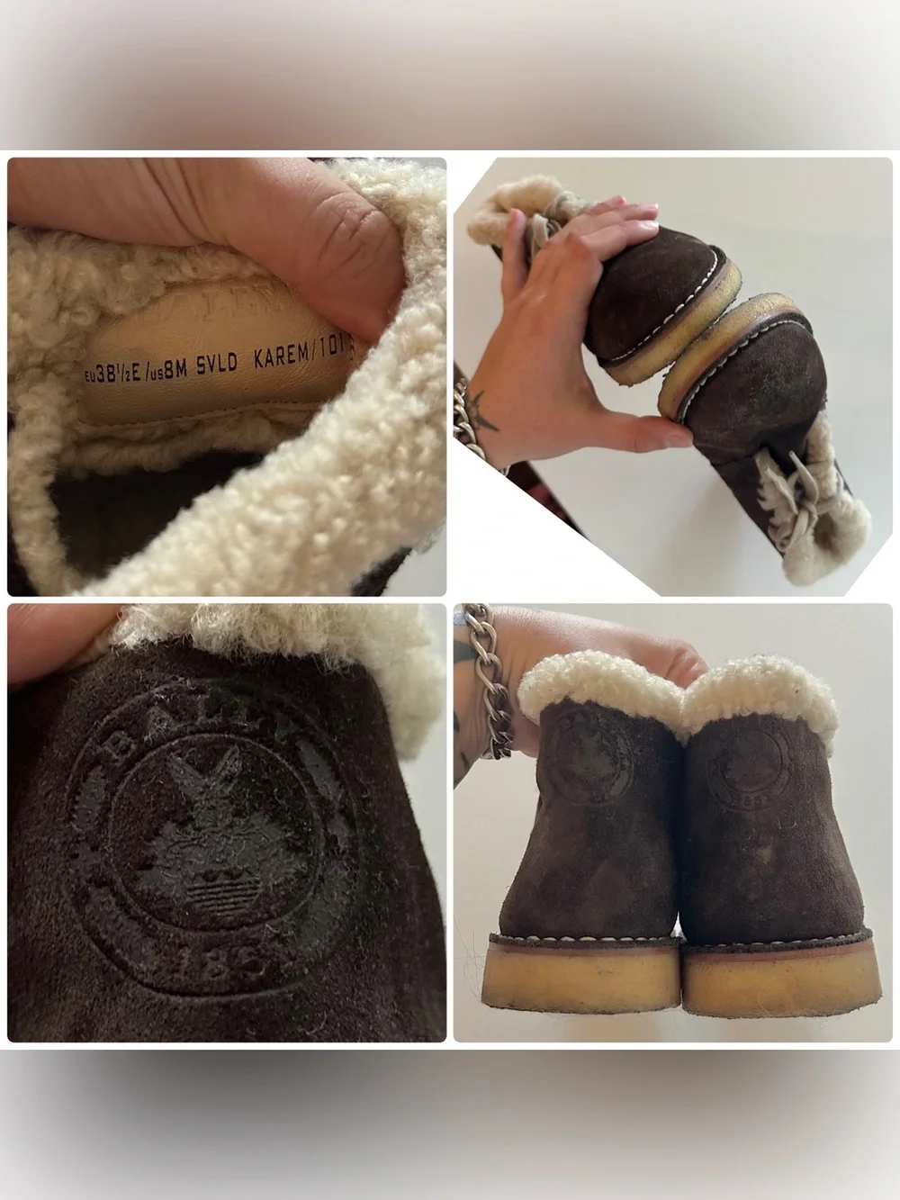 Vintage Bally Karem Chocolate Suede Shearling Sherpa Ankle Boots US 8 Cozy  Genu